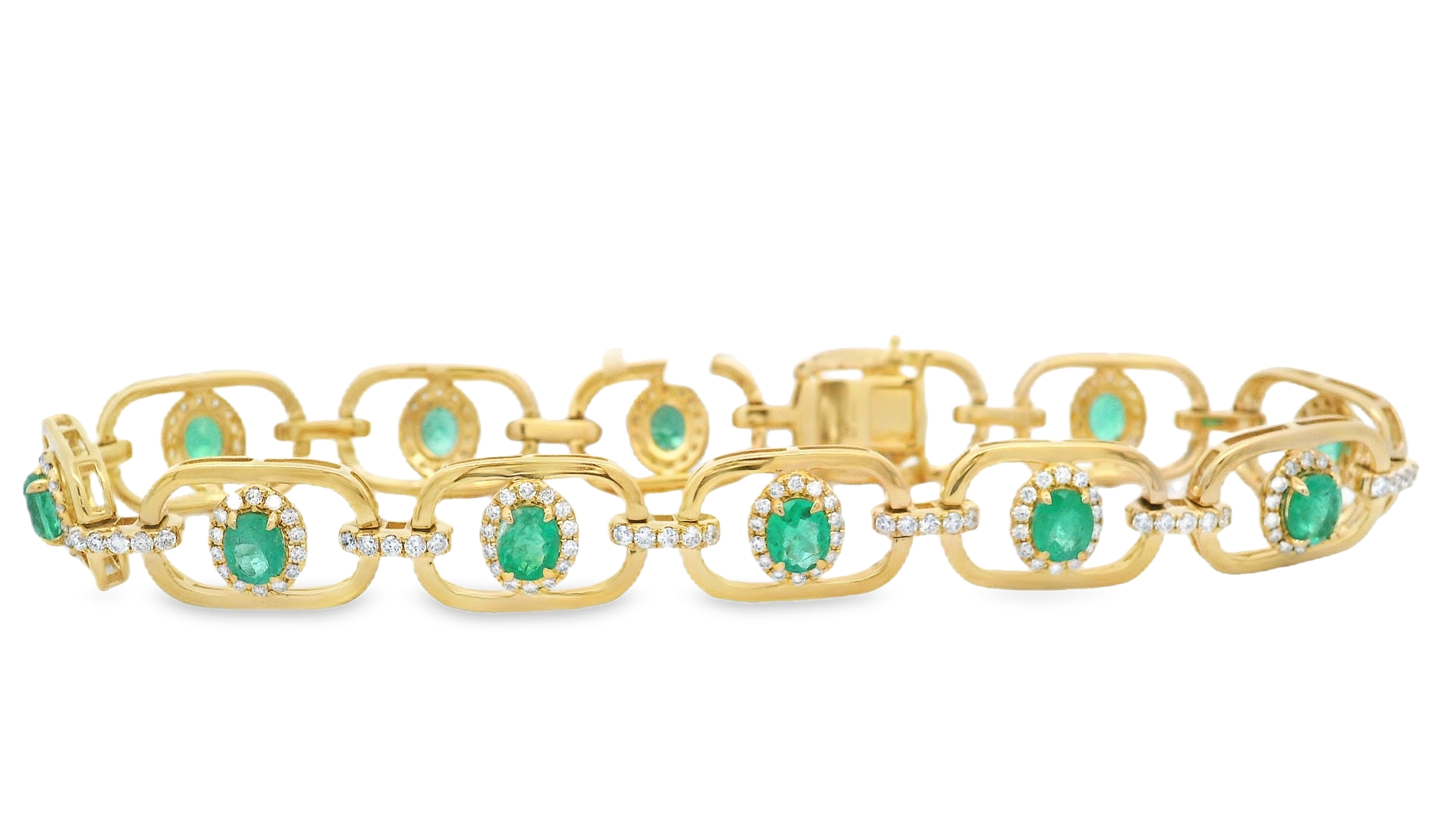 18KYG 12 OVAL EMERALDS 3.13CT & 228 BR DIAMONDS 1.27CT OPEN LINK FASHION BRACELET 18KYG 12 OVAL EMERALDS 3.13CT & 228 BR DIAMONDS 1.27CT OPEN LINK FASHION BRACELET