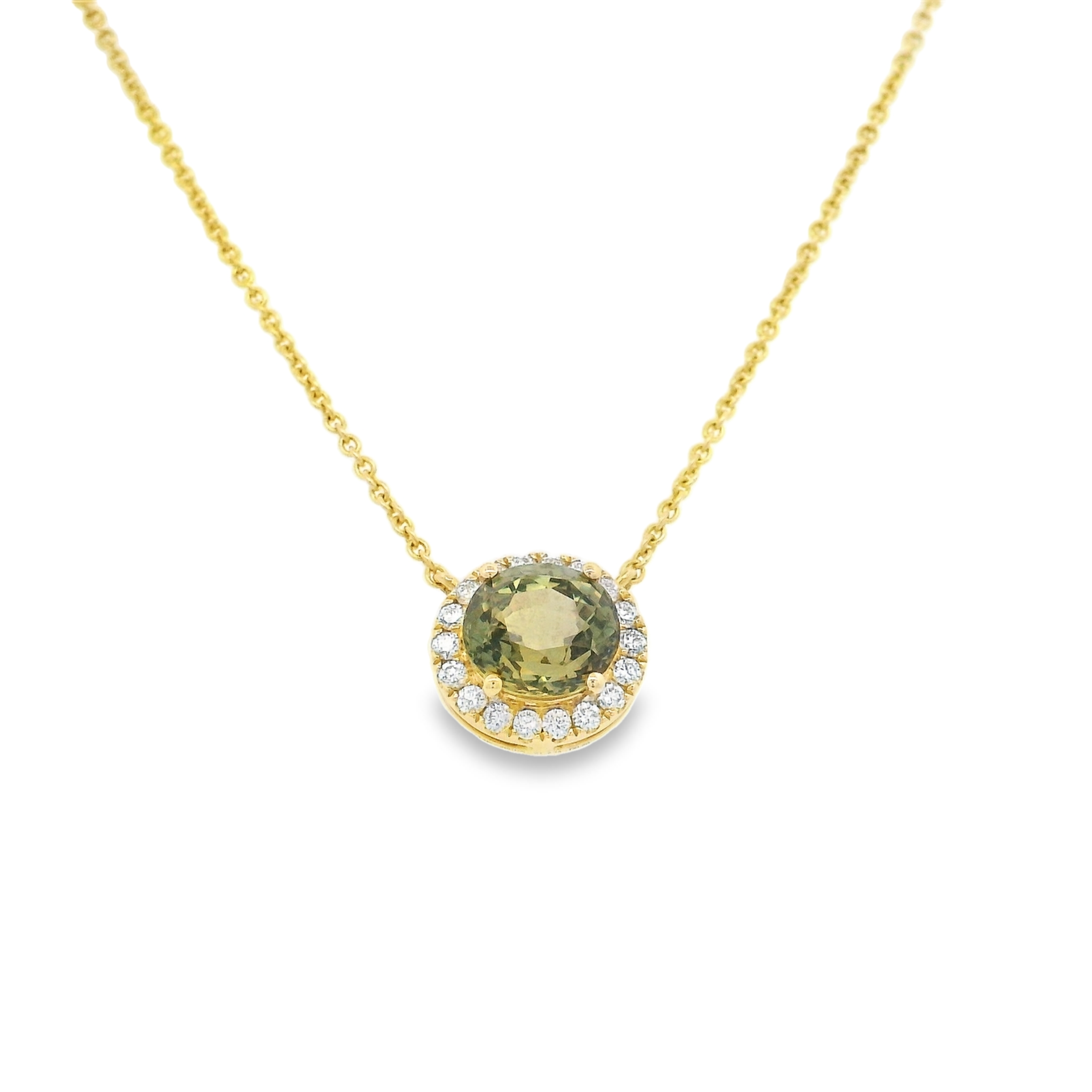 14KYG 2.18CT OVAL ALEXANDRITE (FGL#FL7-8290222) & 18 BR DIAMONDS 0.20CT HALO STATION NECKLACE 14KYG 2.18CT OVAL ALEXANDRITE (FGL#FL7-8290222) & 18 BR DIAMONDS 0.20CT HALO STATION NECKLACE