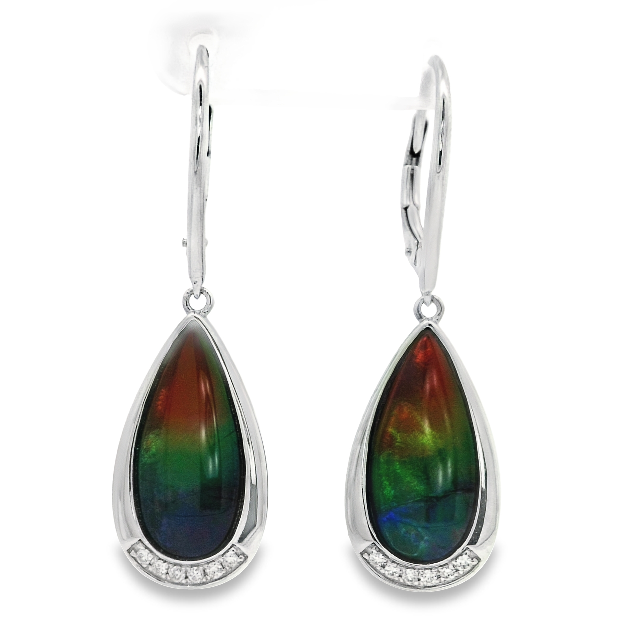 14K WG 6.35CT AMMOLITE & 12 DIA'S 0.09CT FASHION DANGLE EARRINGS 14K WG 6.35CT AMMOLITE & 12 DIA'S 0.09CT FASHION DANGLE EARRINGS