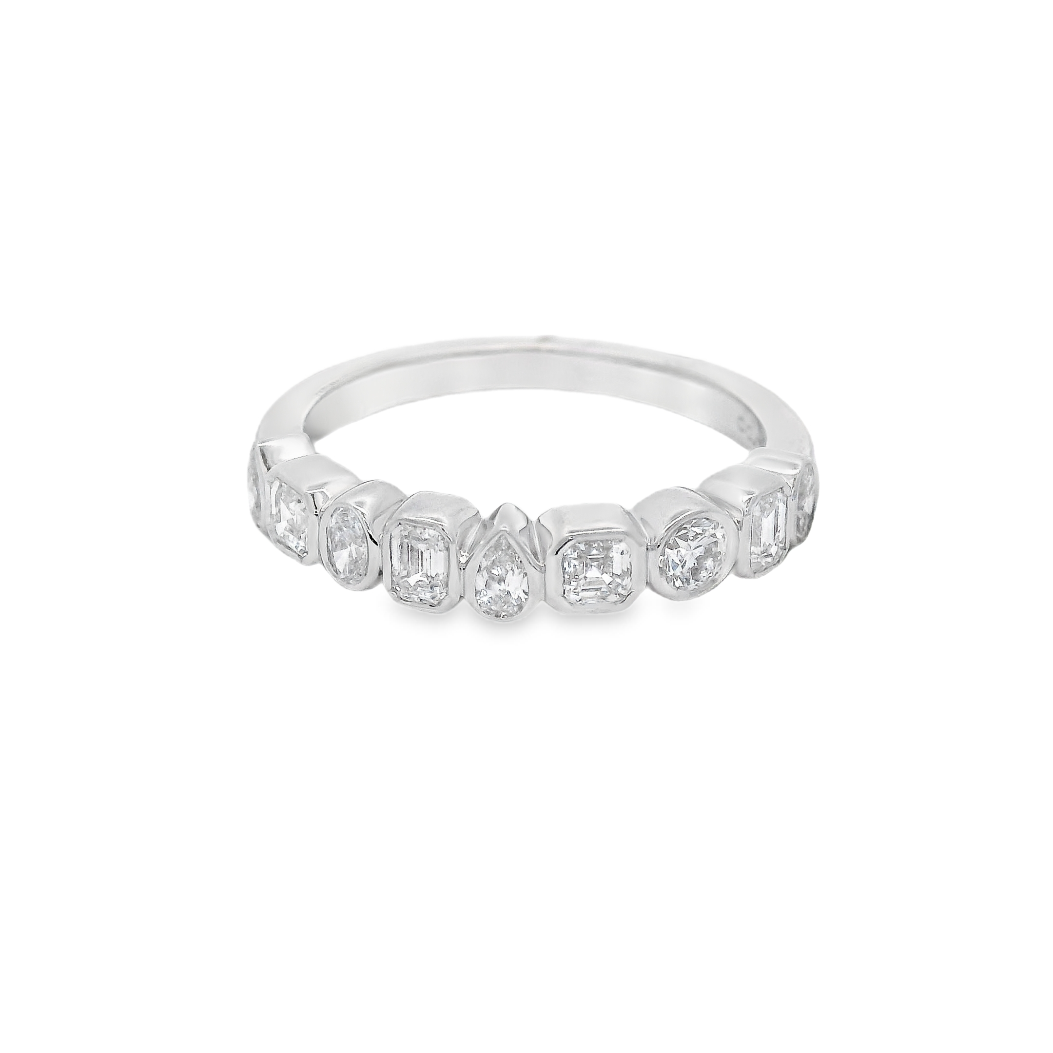 14K WHITE GOLD BAND WITH 9 FANCY CUT DIAMONDS @ 0.75CT 14K WHITE GOLD BAND WITH 9 FANCY CUT DIAMONDS @ 0.75CT