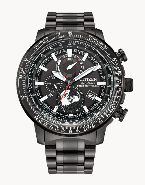 Men's Promaster Geo Trekker 45mm stainless steel watch, the case in a dark gray tone centers the design, with the professional-grade pilot's watch mission-ready on the wrist– fully equipped with a bold set of chronograph pushers, 5-link stainless ste