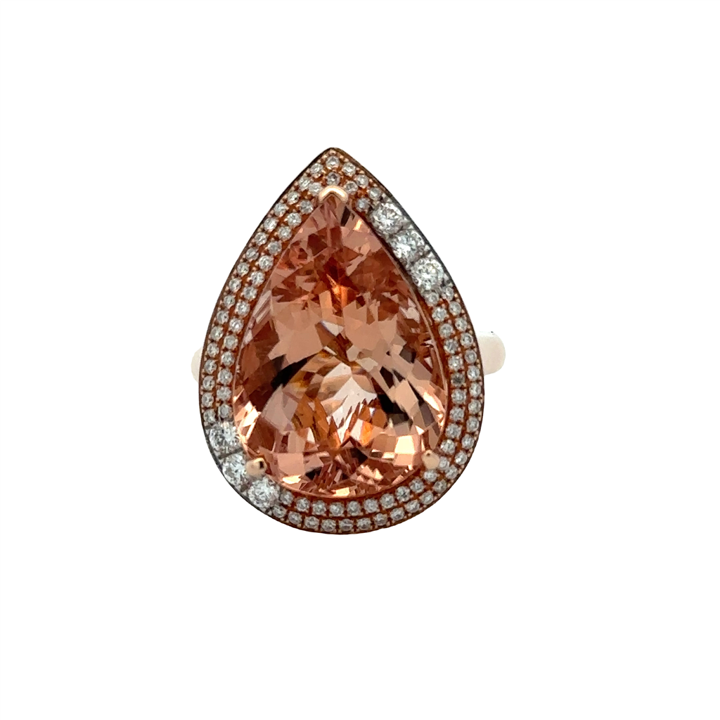 14KRG 11.03CT PEAR SHAPE MORGANITE & 89 BR DIAMONDS 0.53CT HALO RING 14KRG 11.03CT PEAR SHAPE MORGANITE & 89 BR DIAMONDS 0.53CT HALO RING