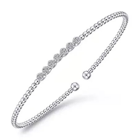 14K WG 28 DIA'S 0.14CT BLUSTER STATION BUJUKAN BEAD BANGLE BRACELET- 6.25"