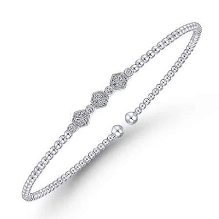 14KWG 25 BR DIAMONDS 0.14CT BUJUKAN BEADED STATION BANGLE BRACELET