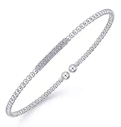 14K WG 28 BR DIA'S 0.14CT DOUBLE ROW BAR BUJUKAN BEAD BANGLE BRACELET- 6.25" 14K WG 28 BR DIA'S 0.14CT DOUBLE ROW BAR BUJUKAN BEAD BANGLE BRACELET- 6.25"