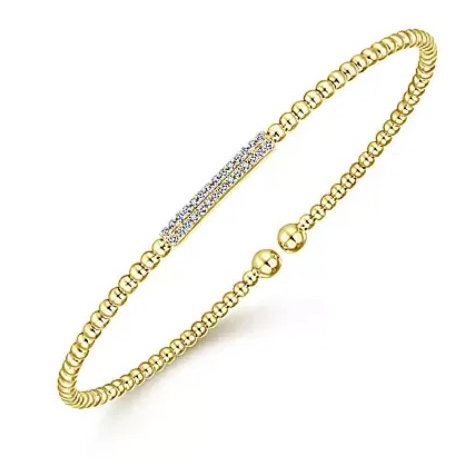 14K YG 28 DIA'S 0.14CT DOUBLE ROW BUJUKAN BEAD BANGLE BRACELET- 6.25"