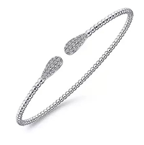 14K WG 38 DIA'S 0.30CT CLUSTER TEAR DROP SPLIT BANGLE BRACELET- 6"