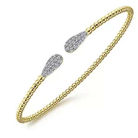 14KYG 38 DIAMONDS 0.30CT CLUSTER TEAR DROP SPLIT BANGLE BRACELET- 6.25"