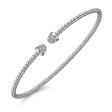 14KWG 20 BR DIAMONDS 0.21CT BUJUKAN BEAD PAVE CUFF BRACELET