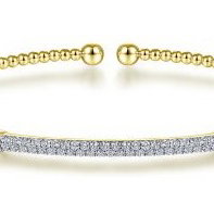 14KYG 45 BR DIA 0.35CT BUJUKAN PAVE BAR CUFF BRACELET 6.25"