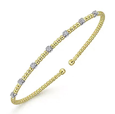14KYG/WG 7 DIA'S 0.20CT DIAMOND STATION BANGLE BRACELET- 6.25"
