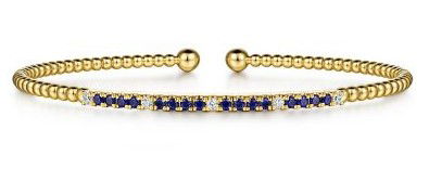14KYG 16 SAPPHIRE 0.36CT & 5 BR DIA 0.10CT BUJUKAN BANGLE BRACELET