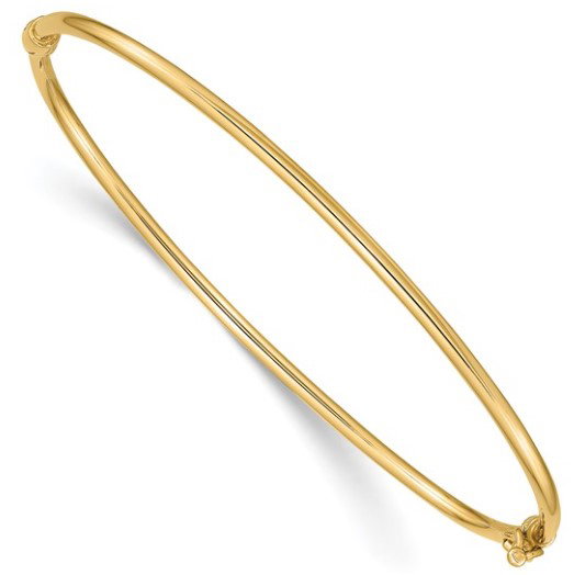 14KYG 2MM HOLLOW POLISHED BANGLE BRACELET WITH HINGE & CLASP