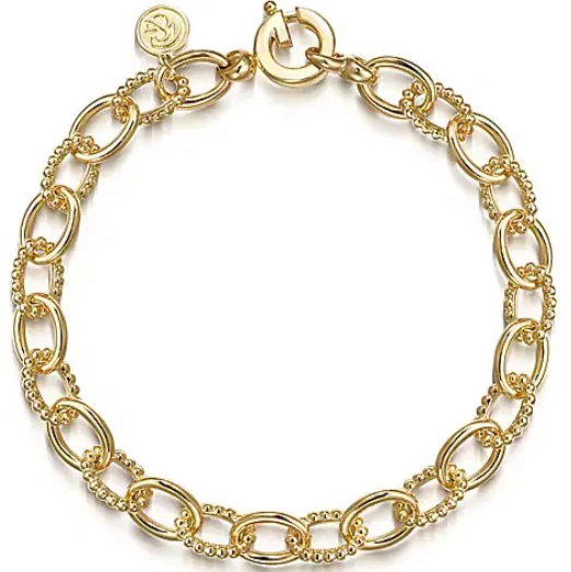 14KYG HOLLOW TUBE BUJUKAN LINK BRACELET- 7.5"