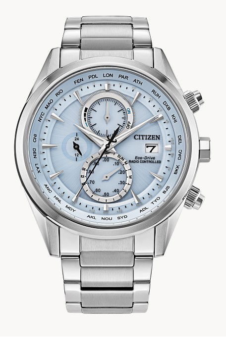 CITIZEN 43MM STAINLESS ECO-DRIVE ATOMIC TIME LIGHT-BLUE DIAL CHRONOGRAPH WATCH CITIZEN 43MM STAINLESS ECO-DRIVE ATOMIC TIME LIGHT-BLUE DIAL CHRONOGRAPH WATCH