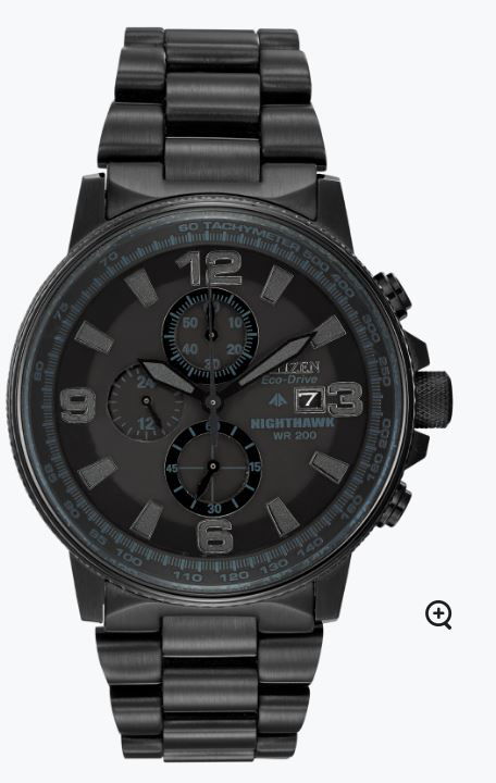 CITIZEN MENS ECO-DRIVE BLACK STAINLESS STEEL NIGHTHAWK