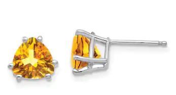 14K WG 4MM TRILLION CUT CITRINE STUD EARRINGS