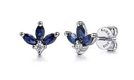 14KWG 2 BR DIAMONDS 0.05CT & 6 MQ SAPPHIRES 0.56CT FASHION STUD EARRINGS