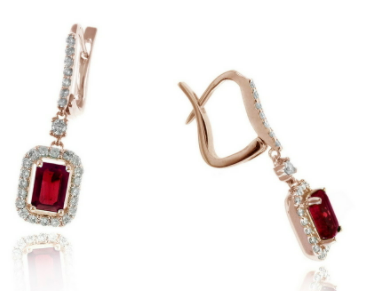 14K RG 2 EMD RUBIES 1.40CT & 56 RD DIA'S 0.49CT HALO DANGLE FASHION EARRINGS 14K RG 2 EMD RUBIES 1.40CT & 56 RD DIA'S 0.49CT HALO DANGLE FASHION EARRINGS