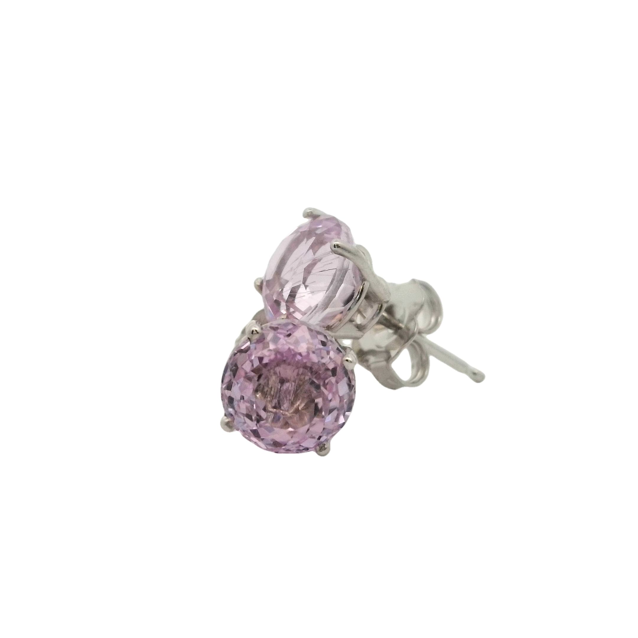 14K WG 2-7MM 3.65CT ROUND KUNZITE BASKET STUD EARRINGS