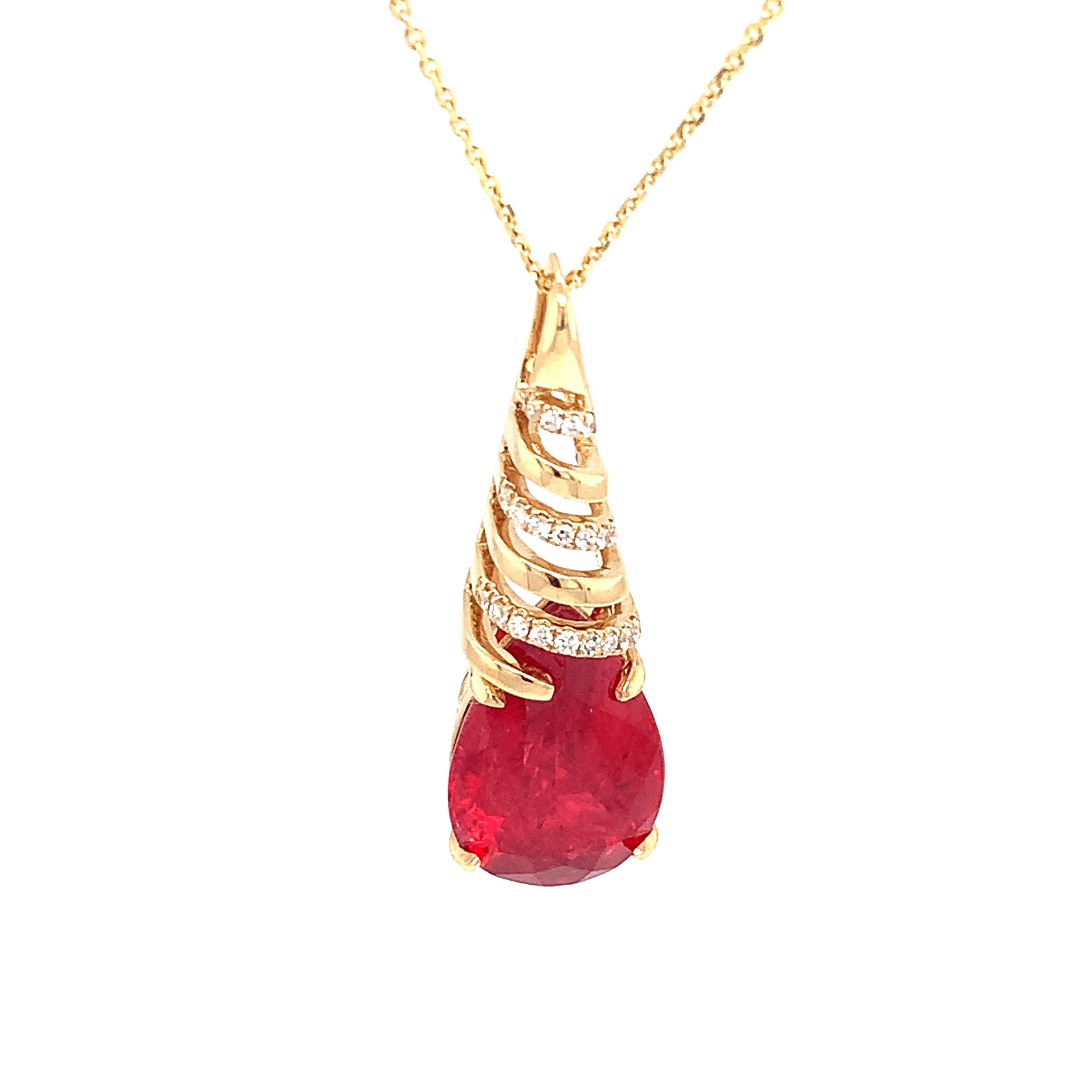 18K YG 6.37CT RHODONITE & 20 BR DIA'S 0.08CT FASHION PEND W/ 18" CABLE CHAIN 18K YG 6.37CT RHODONITE & 20 BR DIA'S 0.08CT FASHION PEND W/ 18" CABLE CHAIN