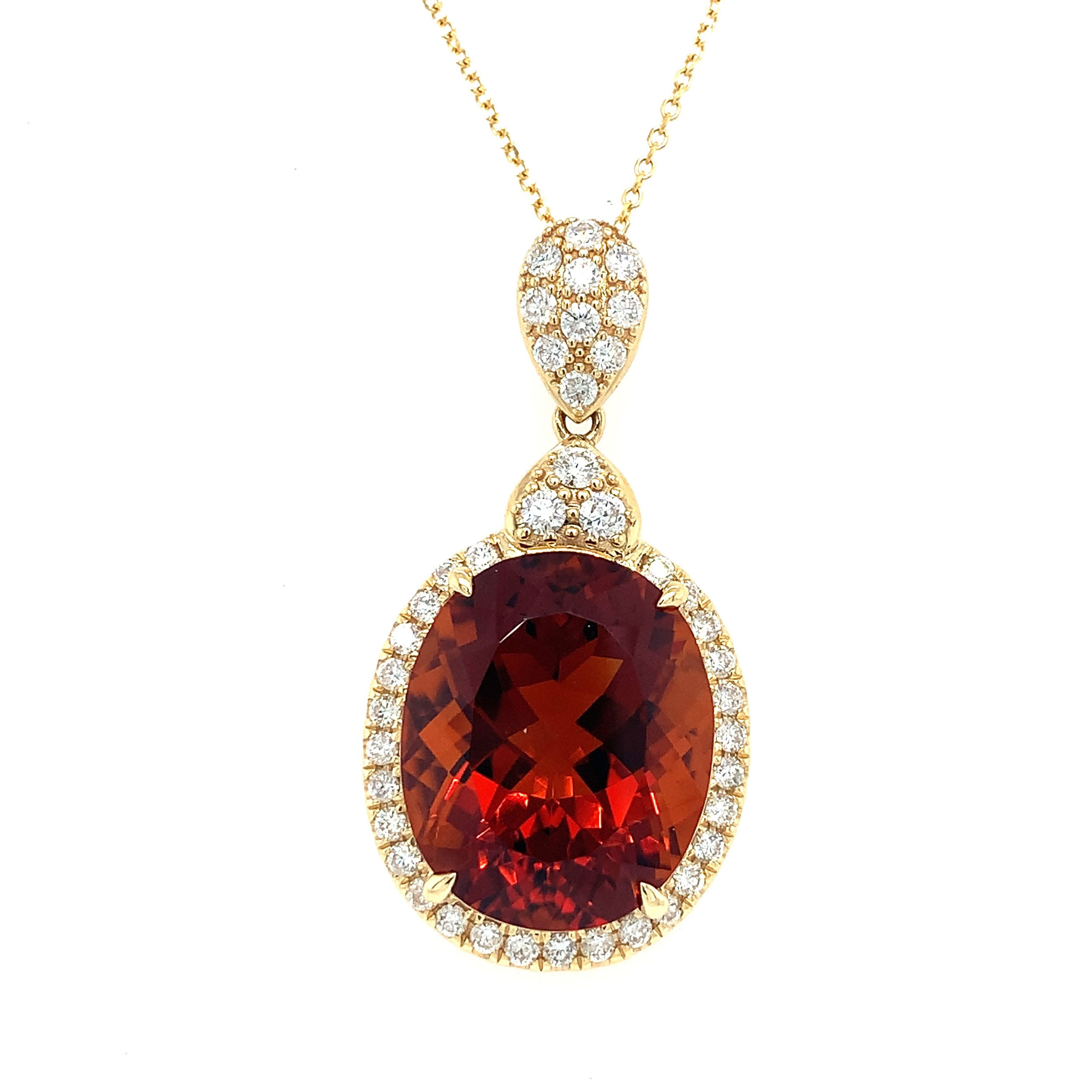18KYG 15.72CT OVAL CITRINE & 41 BR DIAMONDS 1.04CT FASHION HALO PENDANT W/18" CABLE CHAIN 18KYG 15.72CT OVAL CITRINE & 41 BR DIAMONDS 1.04CT FASHION HALO PENDANT W/18" CABLE CHAIN