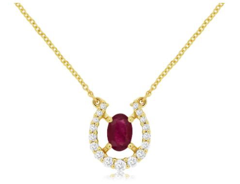 14K YG 17 RND DIA 0.20CT 1 OV RBY 0.55CT U-SHAPE PENDANT