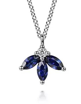 14KWG 0.04CT BR DIAMOND & 3 MQ SAPPHIRES 0.58CT FASHION PENDANT/NECKLACE - 17.5"