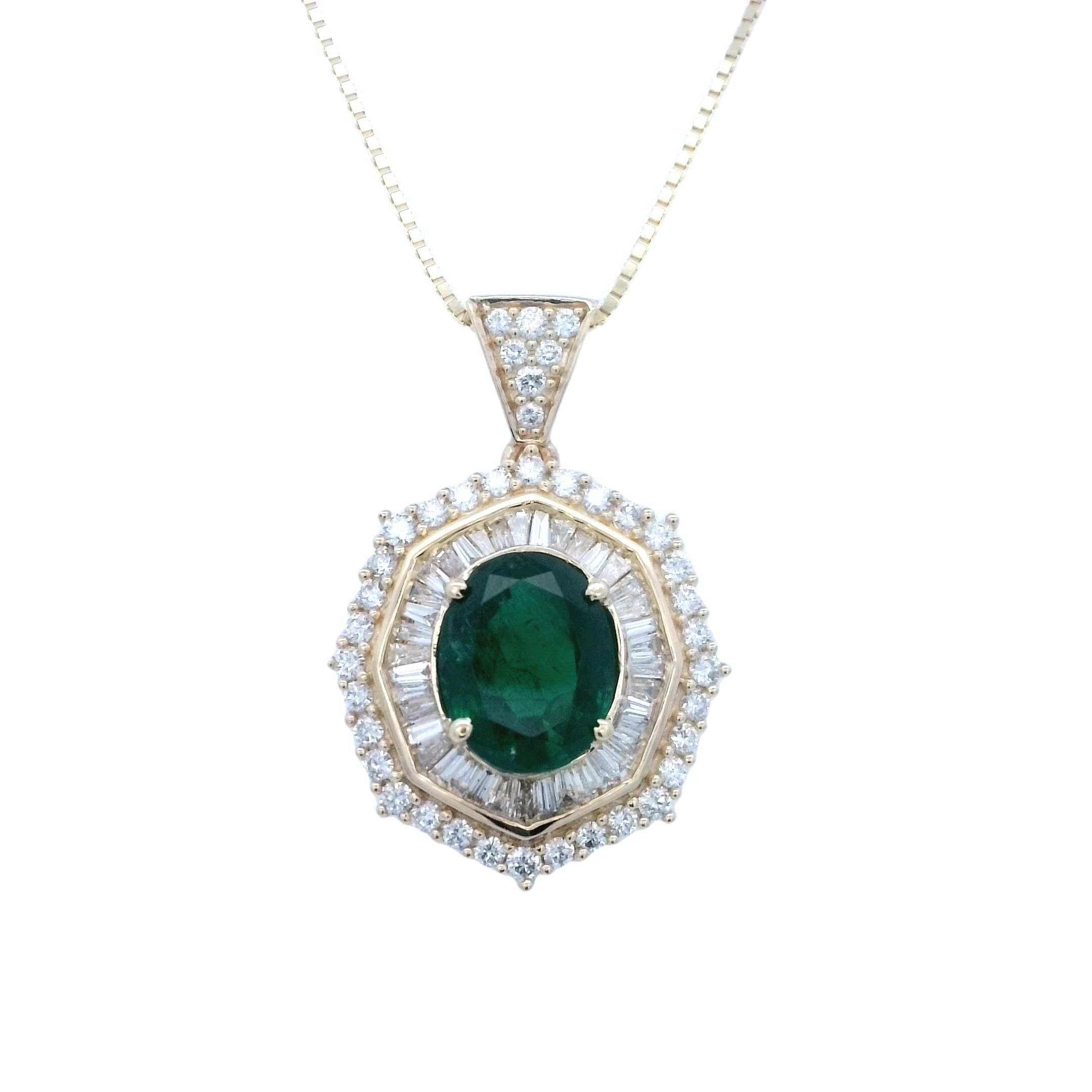 14K YG 2.45CT OVAL EMD & 39 BR 39 BAG DIA'S 1.10CT FASHION PENDANT 14K YG 2.45CT OVAL EMD & 39 BR 39 BAG DIA'S 1.10CT FASHION PENDANT