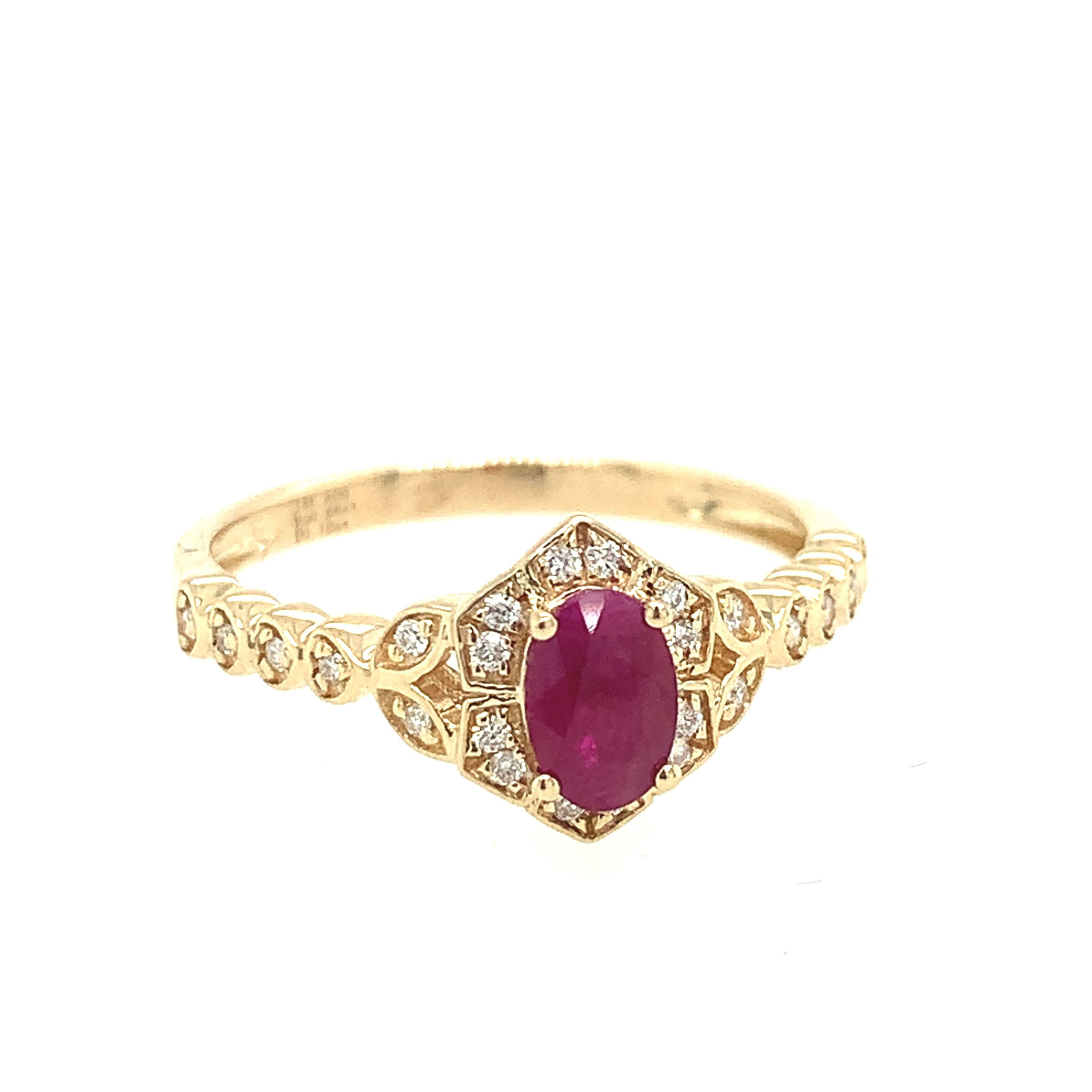 14K YG 0.66CT OVL RUBY & 24 BR DIA'S 0.10CT FASHION RING 14K YG 0.66CT OVL RUBY & 24 BR DIA'S 0.10CT FASHION RING