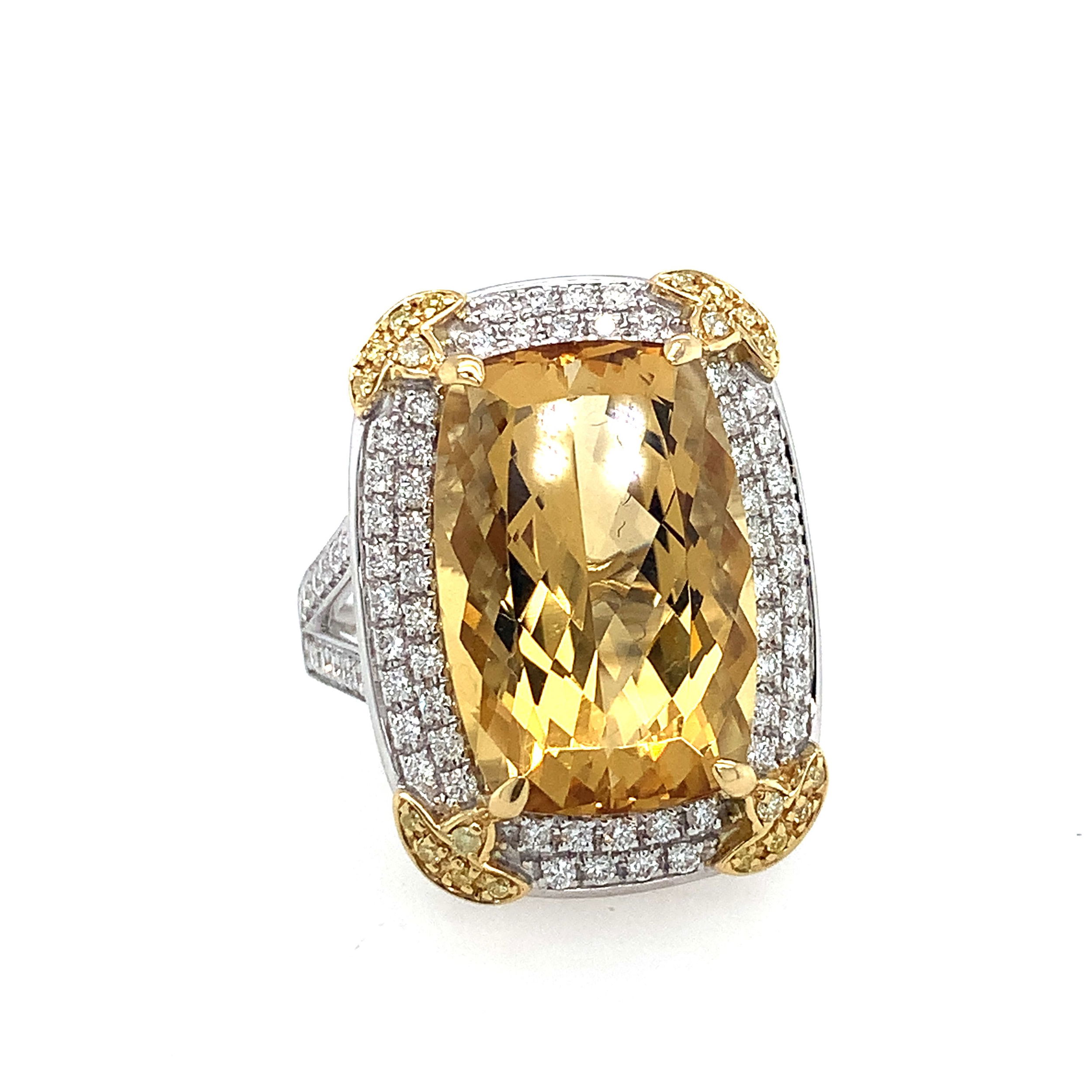 18K WG/YG 10.92CT YLW BERYL & 20 YLW 80 WHT BR DIA'S 0.67CT HALO FASHION RING 18K WG/YG 10.92CT YLW BERYL & 20 YLW 80 WHT BR DIA'S 0.67CT HALO FASHION RING