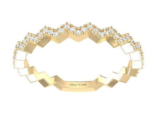 14KYG 48 BR DIAMONDS 0.13CT ZIG-ZAG STACKABLE BAND