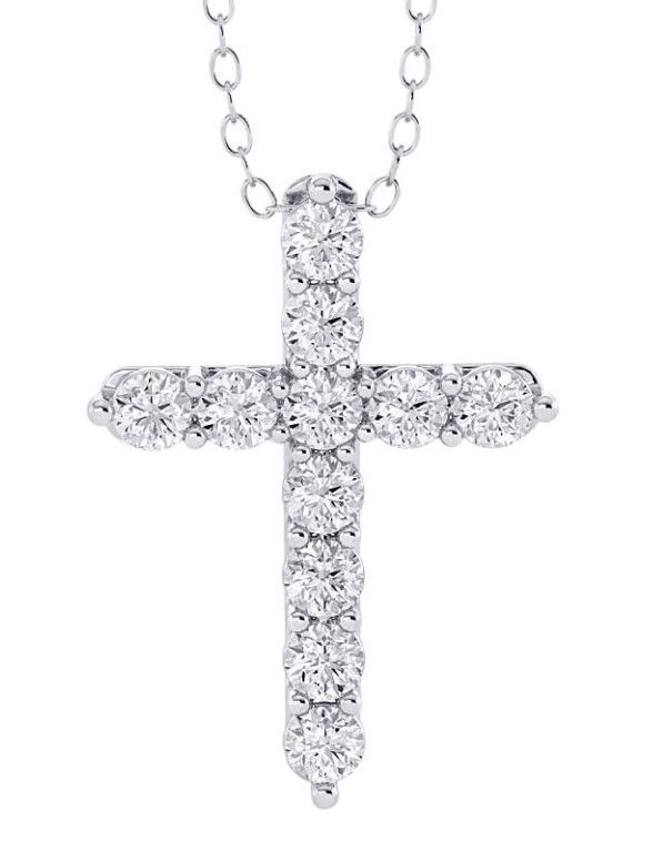 14KWG 11 BR DIA 1.25CT SHARED PRONG CROSS PENDANT W/18" CABLE CHAIN 14KWG 11 BR DIA 1.25CT SHARED PRONG CROSS PENDANT W/18" CABLE CHAIN