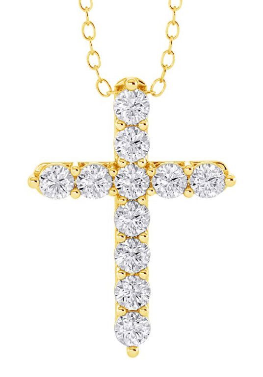 14KYG 11 BR DIA 1.00CT SHARED PRONG CROSS PENDANT W/CHAIN 14KYG 11 BR DIA 1.00CT SHARED PRONG CROSS PENDANT W/CHAIN