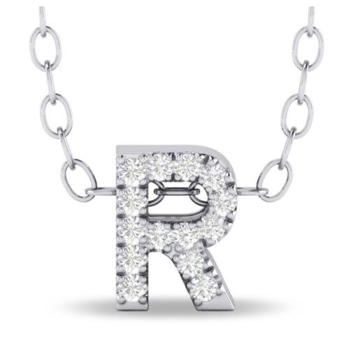 10KWG 14 BR DIAMONDS 0.09CT INITIAL "R" SLIDE/PENDANT W/18" CABLE CHAIN