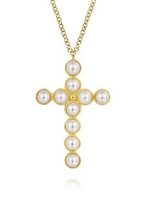 14KYG 10 FRESHWATER PEARL CROSS PENDANT W/17.5" CHAIN 14KYG 10 FRESHWATER PEARL CROSS PENDANT W/17.5" CHAIN
