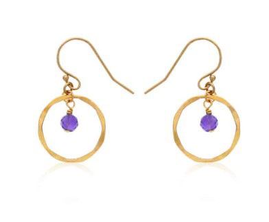 DEE BERKLEY HAMMERED HOOP AMETHYST DANGLE EARRINGS DEE BERKLEY HAMMERED HOOP AMETHYST DANGLE EARRINGS