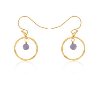 DEE BERKLEY HAMMERED HOOP TOURMALINE DANGLE EARRINGS