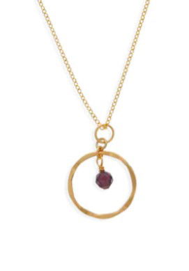 DEE BERKLEY HAMMERED HOOP GARNET NECKLACE