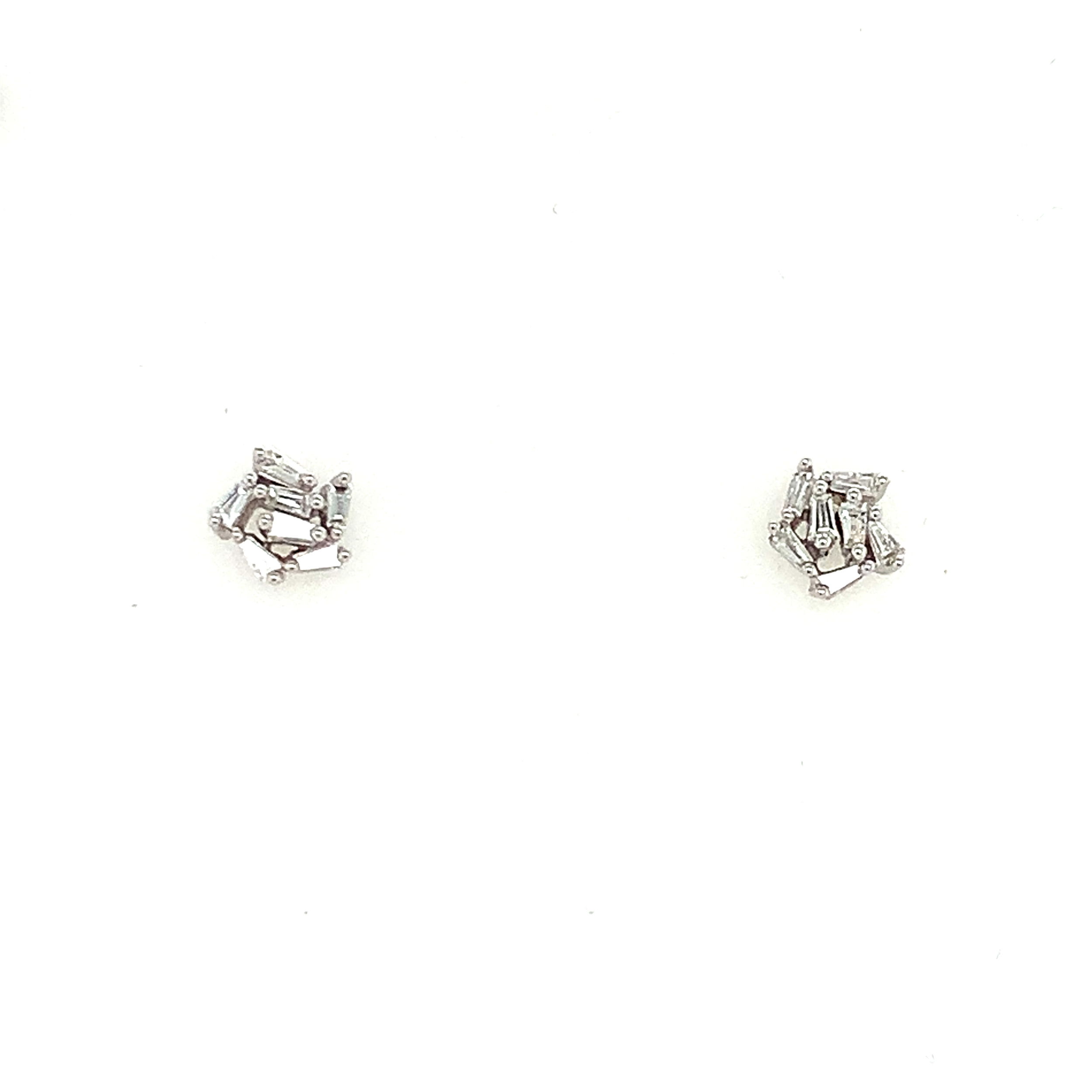 14KWG 14 BAGUETTE DIAMONDS 0.22CT CLUSTER STUD EARRINGS