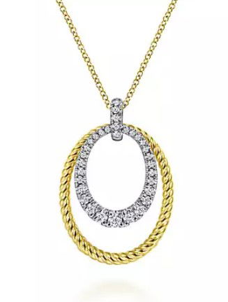 14KYG/WG 32 BR DIA 0.44CT OVAL TWISTED ROPE PENDANT W/17.5" CABLE CHAIN*HAMPTON COLLECTION*