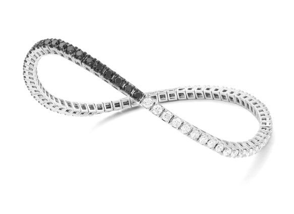 14KWG 37 BLACK DIAMONDS & 37 BR DIAMONDS 4.20CT 7" STRETCH TENNIS BRACELET