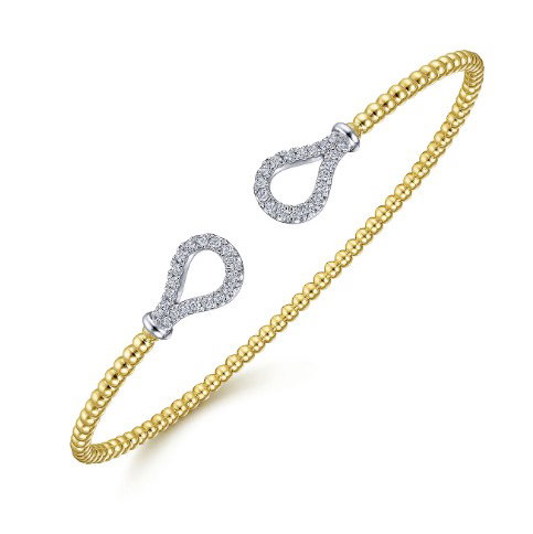 14KYG/WG 38 BR DIAMONDS 0.25CT BUJUKAN OPEN TEARDROP BANGLE BRACELET