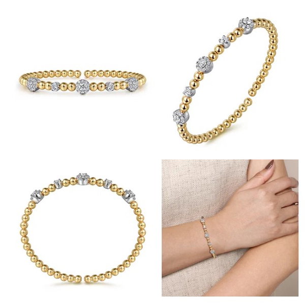 14KYG/WG 35 BR DIAMONDS 0.99CT HALO STATION BUJUKAN LARGE BEADED BANGLE