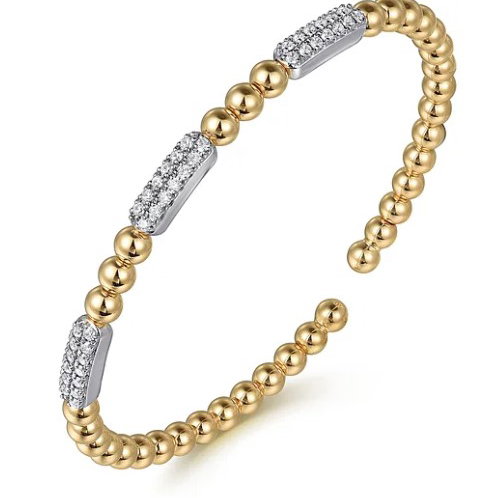 14KYG/WG 39 BR DIAMONDS 0.52CT BAR STATION LARGE BUJUKAN BEAD BANGLE