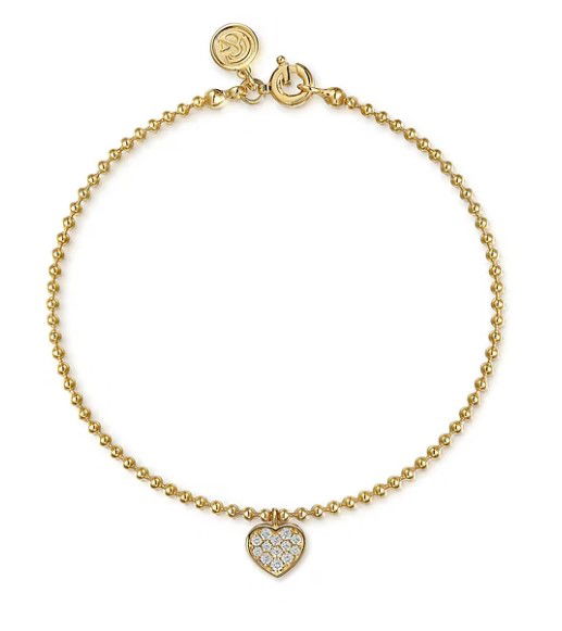14KYG BUJUKAN BEAD 19 WHITE SAPPHIRES 0.23CT HEART CHARM BRACELET