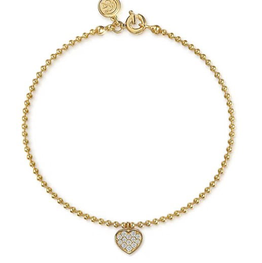 14KYG BUJUKAN BEAD 19 WHITE SAPPHIRES 0.23CT HEART CHARM BRACELET