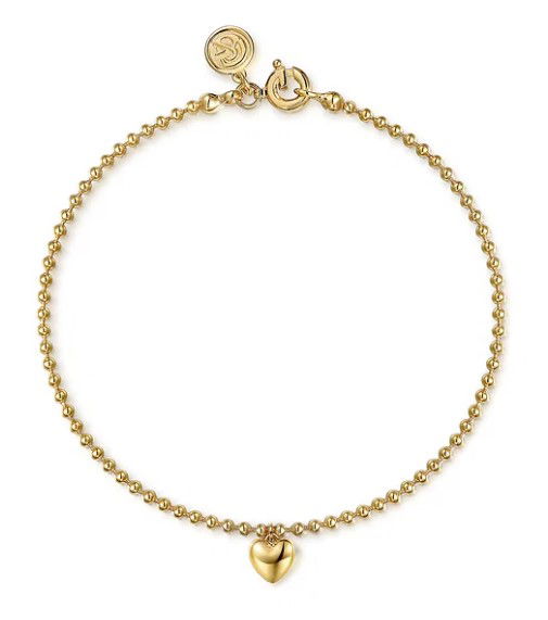 14KYG BUJUKAN "PUFFED HEART" CHARM BEADED BRACELET