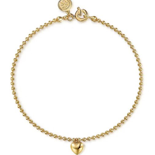 14KYG BUJUKAN "PUFFED HEART" CHARM BEADED BRACELET