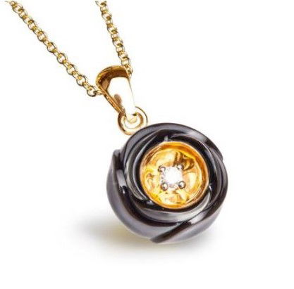14KYG GALATEA 11MM ROSE CARVED TAHITIAN PEARL WITH 0.02CT DIAMOND ON 18" CABLE CHAIN 14KYG GALATEA 11MM ROSE CARVED TAHITIAN PEARL WITH 0.02CT DIAMOND ON 18" CABLE CHAIN